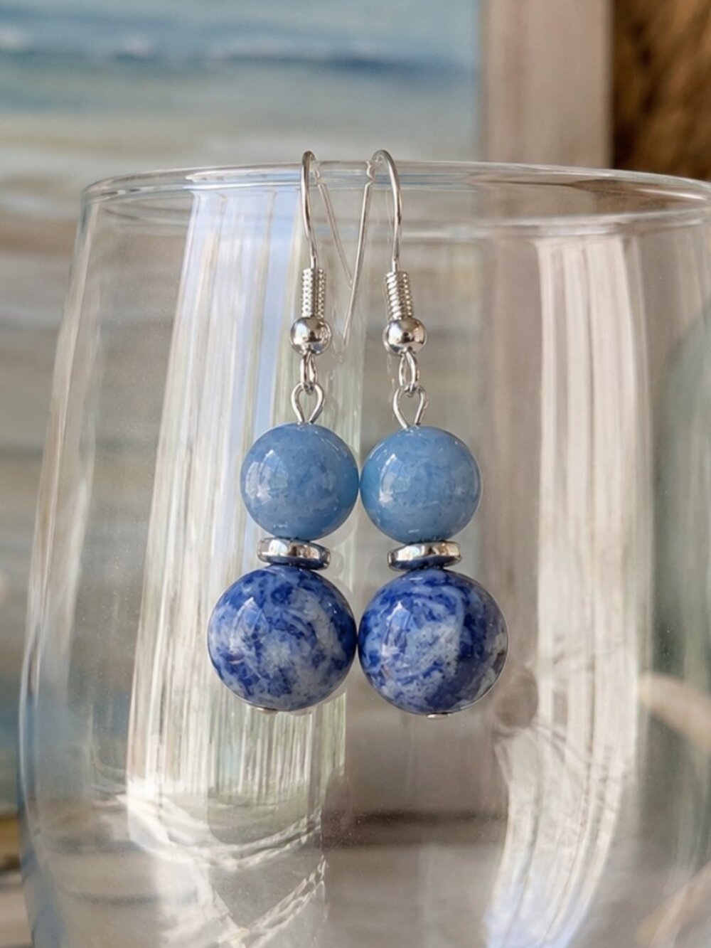 Sodalite and Aventurine Drop Earrings in Soft Ocean Blue